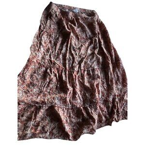 Japna Floral Maxi Skirt Women’s Sz L Black Pink Wrap Ruffle Hem Cottagecore